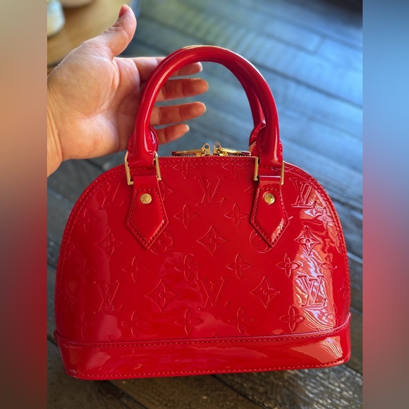 Red Vernis Alma BB Satchel with Gold Hardware,  New - Picture 4 of 17